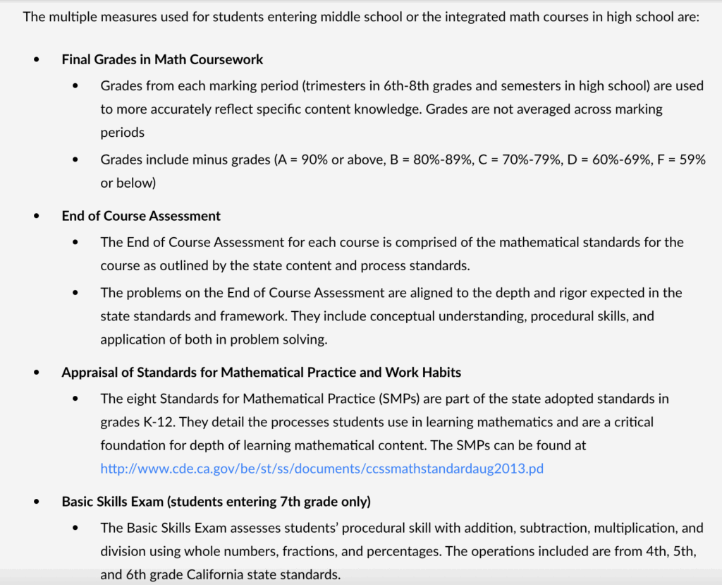 Think Academy–Example of Math Acceleration Track Requirements at Irvine Unified School District