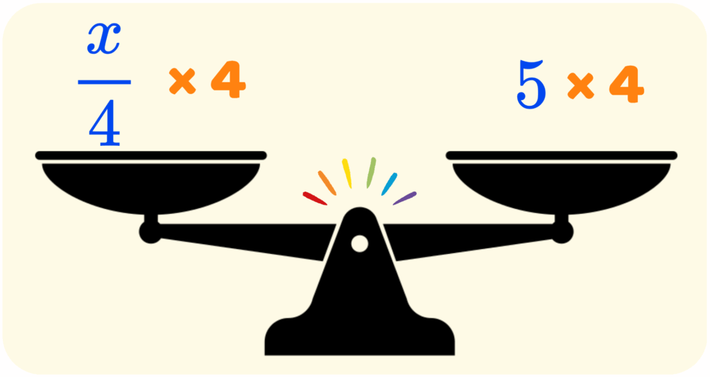 How to solve one-step linear equations x:4=5