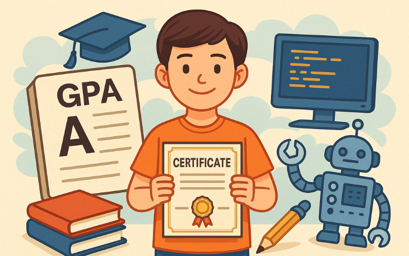 K12 scholarship criteria balancing GPA, technical skills, and student priorities